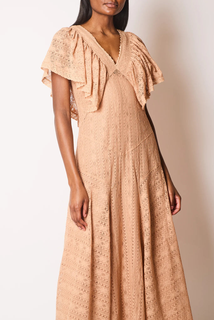 Faune Sofia Lace Dress in Coffee