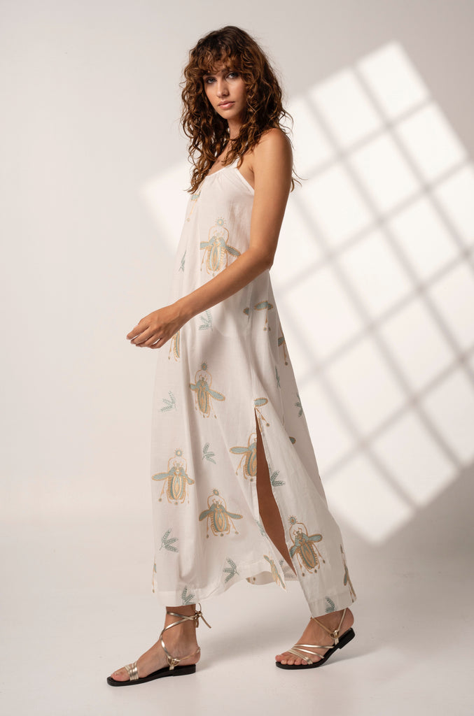 Aether Concept Cotton Dress in White Green