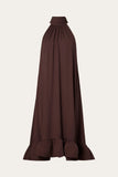Malina Sabrina Halterneck Ruffle Maxi Dress in Chocolate