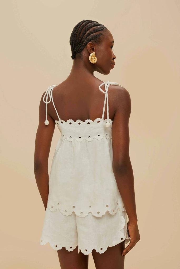 Farm Rio Flowers Richelieu Blouse in Off White