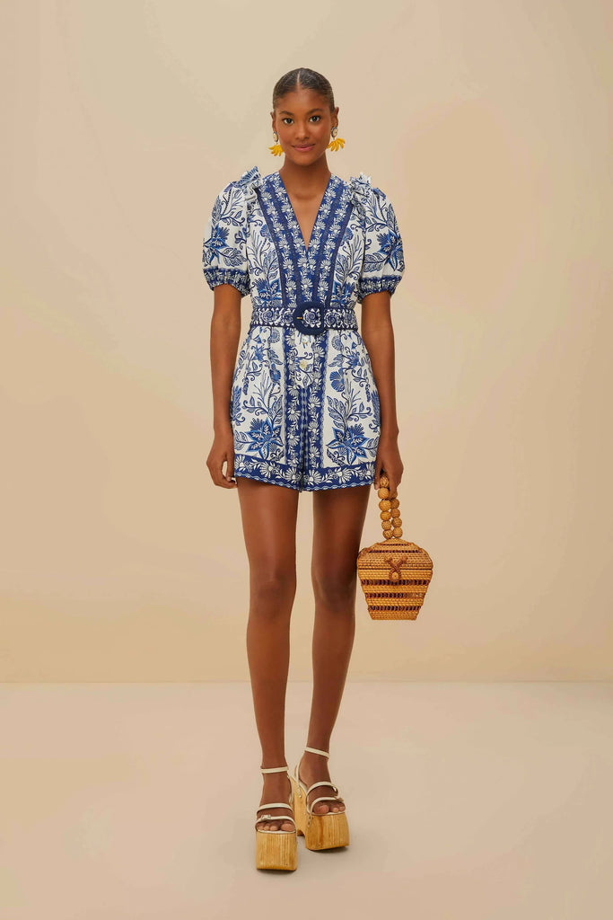 Farm Rio Shell Garden Romper in Blue