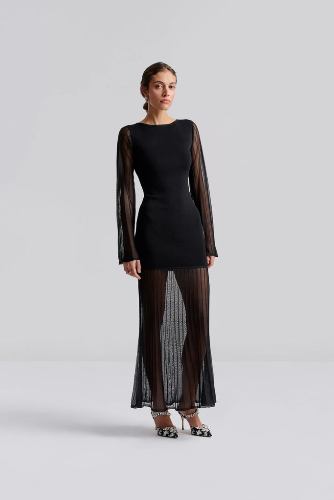 Malina Haisley Sheer Knitted Maxi Dress in Black