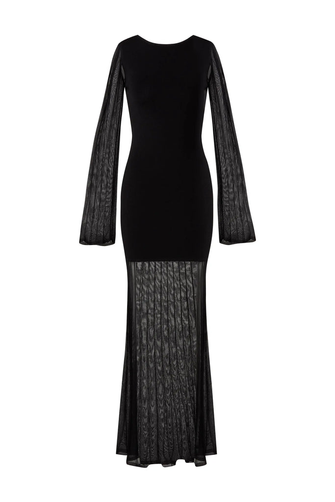 Malina Haisley Sheer Knitted Maxi Dress in Black