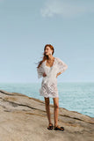 Farm Rio White Seashell Eyelet Mini Dress in White