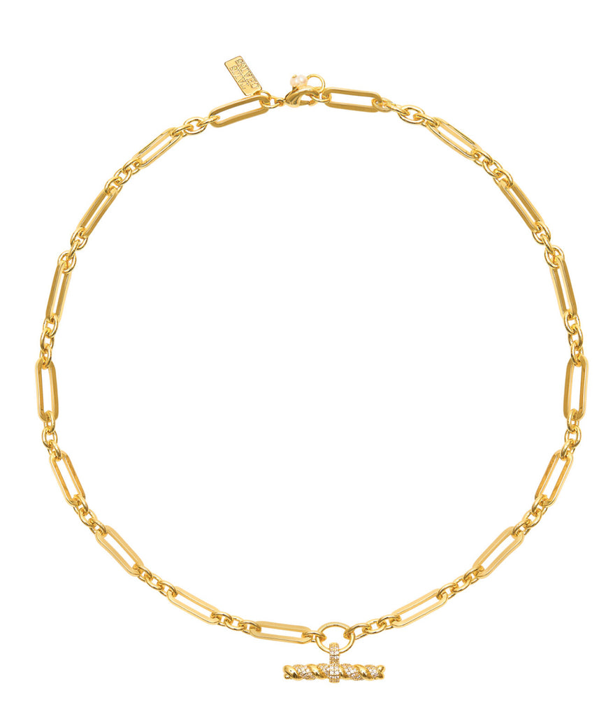 Talis Chains T Bar Pendant On Link Chain in Gold