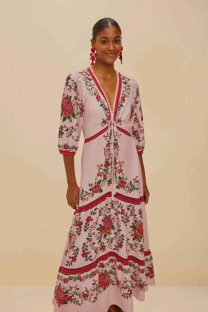 Farm Rio Flower Tapestry Maxi Dress in Pink