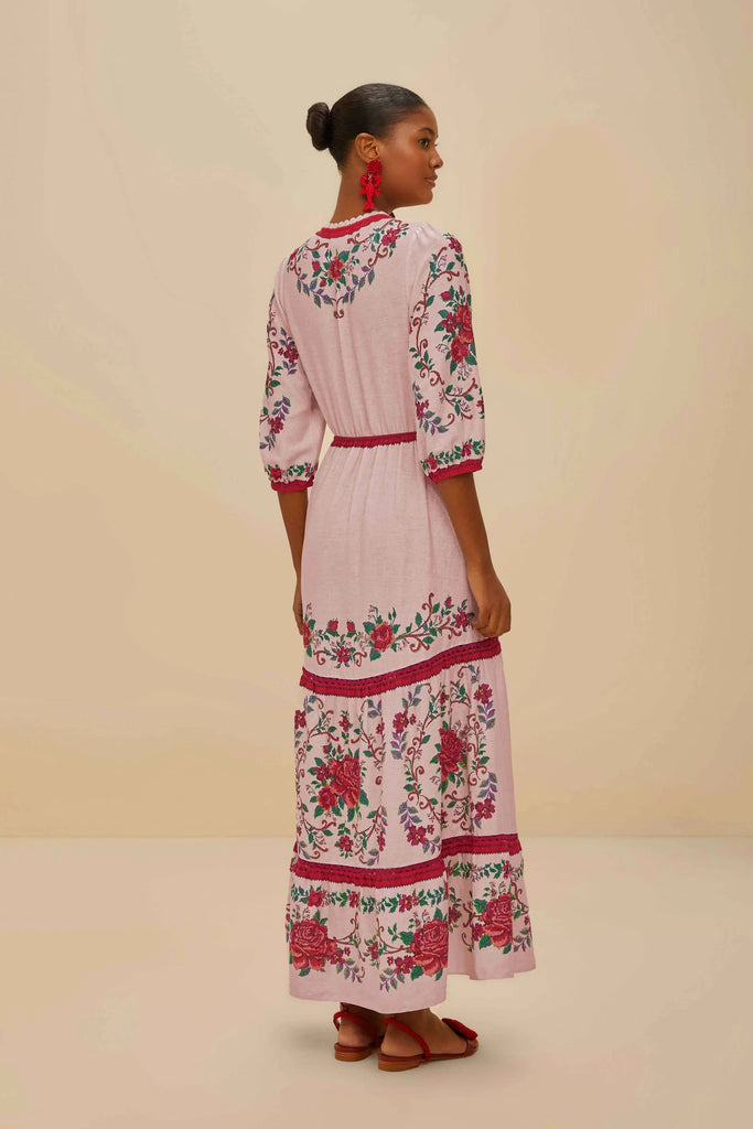 Farm Rio Flower Tapestry Maxi Dress in Pink
