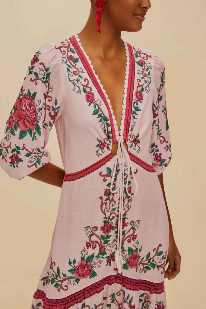 Farm Rio Flower Tapestry Maxi Dress in Pink