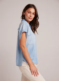 Bella Dahl Two Pocket Short Sleeve Shirt in Light Blue