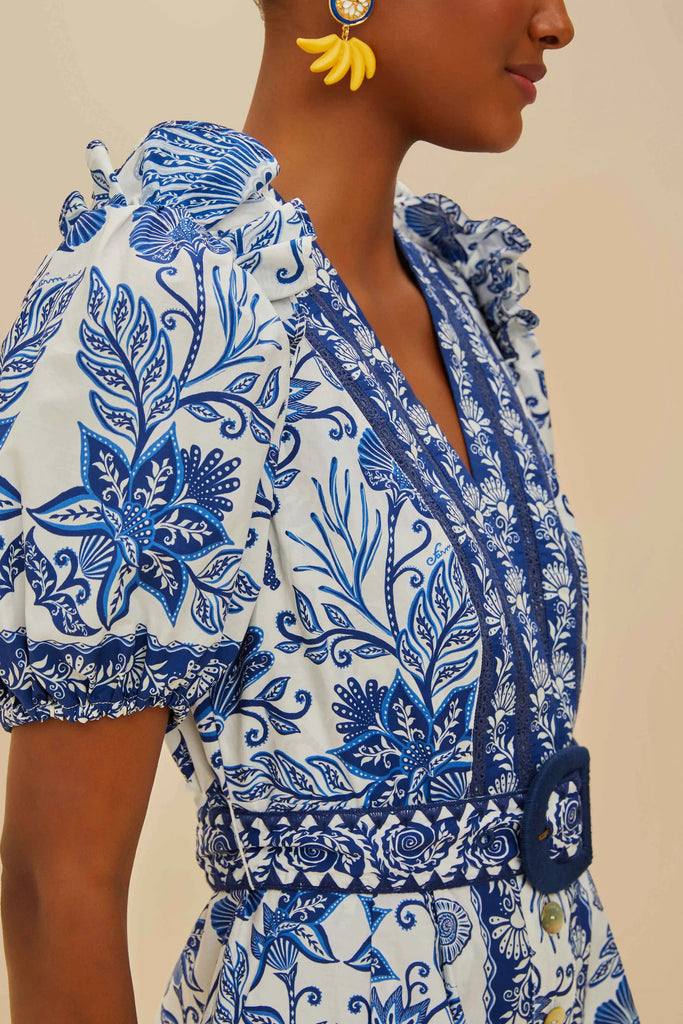 Farm Rio Shell Garden Romper in Blue