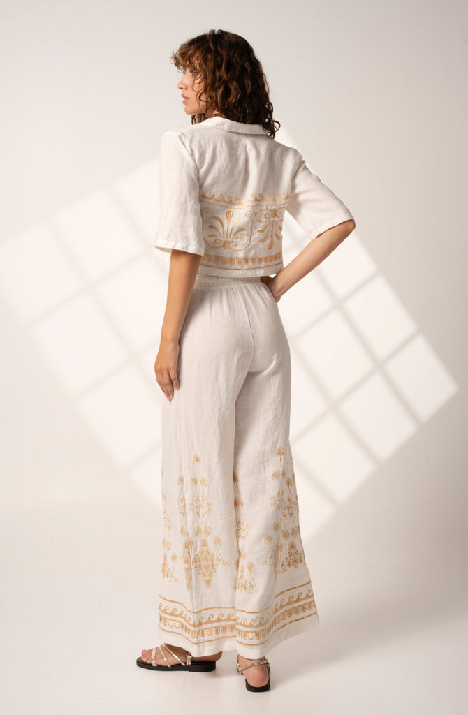 Aether Concept Embroidered Pants in White Gold