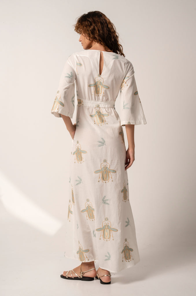 Aether Concept Cotton Dress in White Green