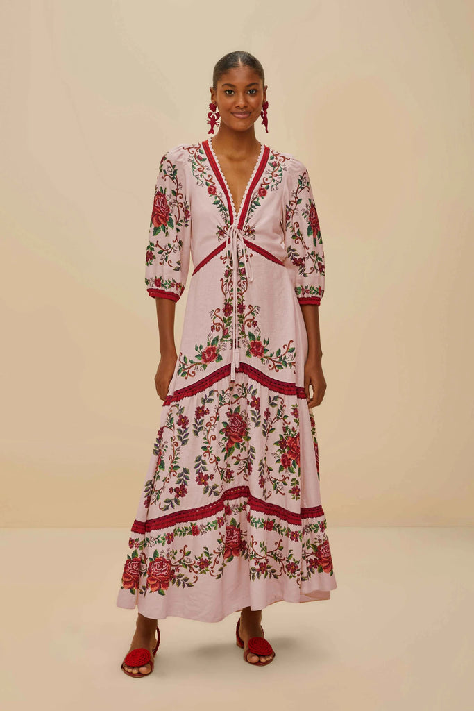 Farm Rio Flower Tapestry Maxi Dress in Pink