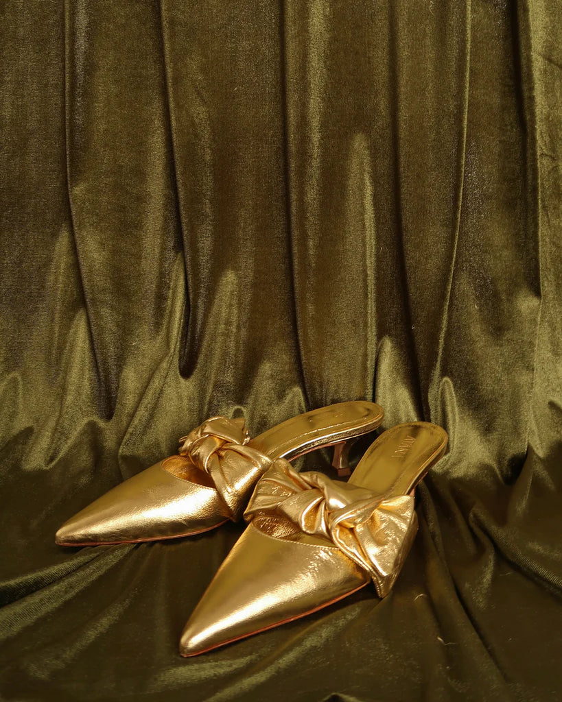 Atana Side Tie Mule in Gold