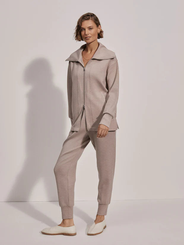 Varley Raleigh Zip Through Sweat in Taupe Marl
