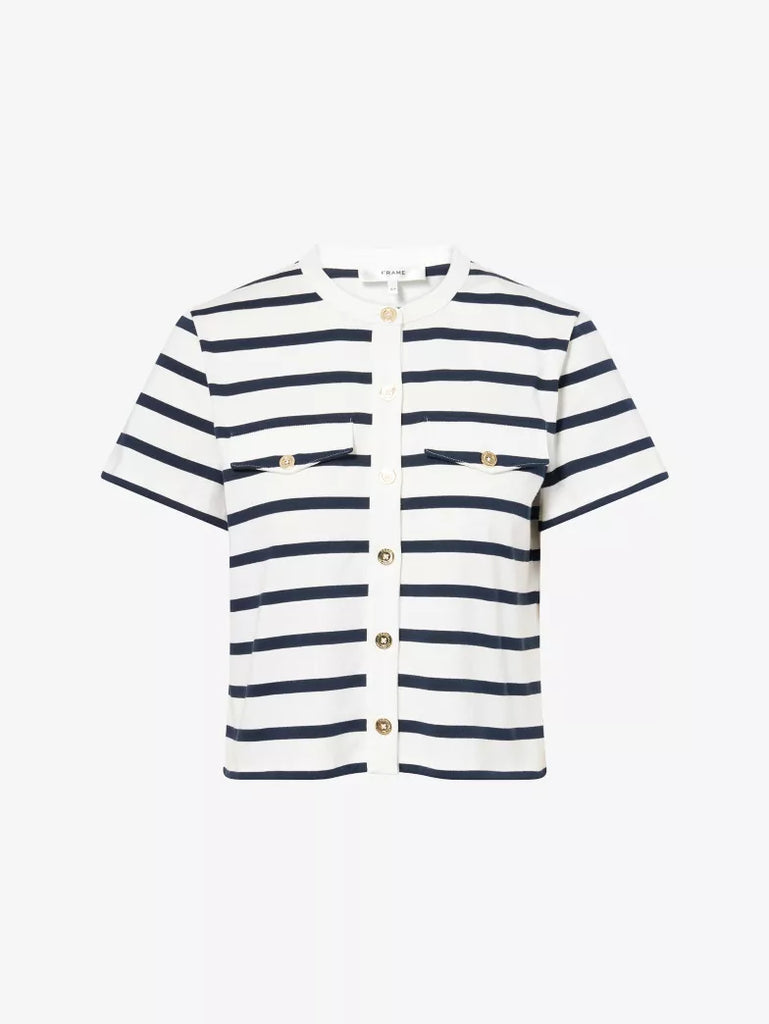 Frame The Jersey Stripe Tee in White Blue