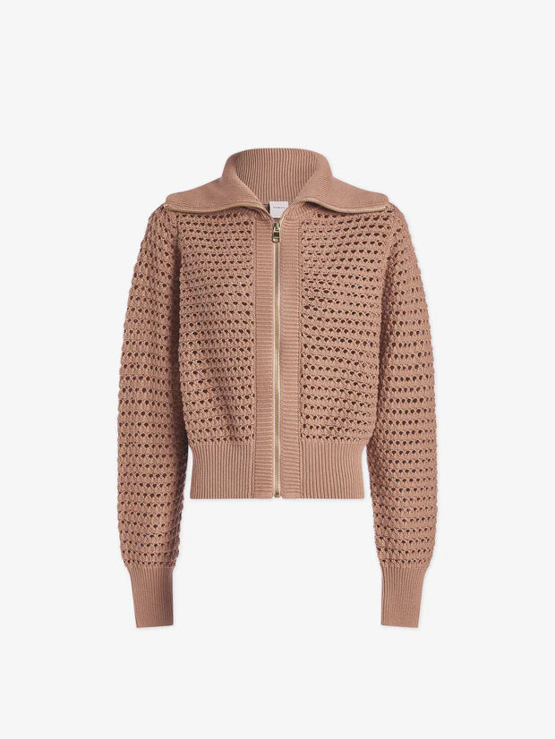 Varley Eloise Full Zip Knit in Warm Taupe