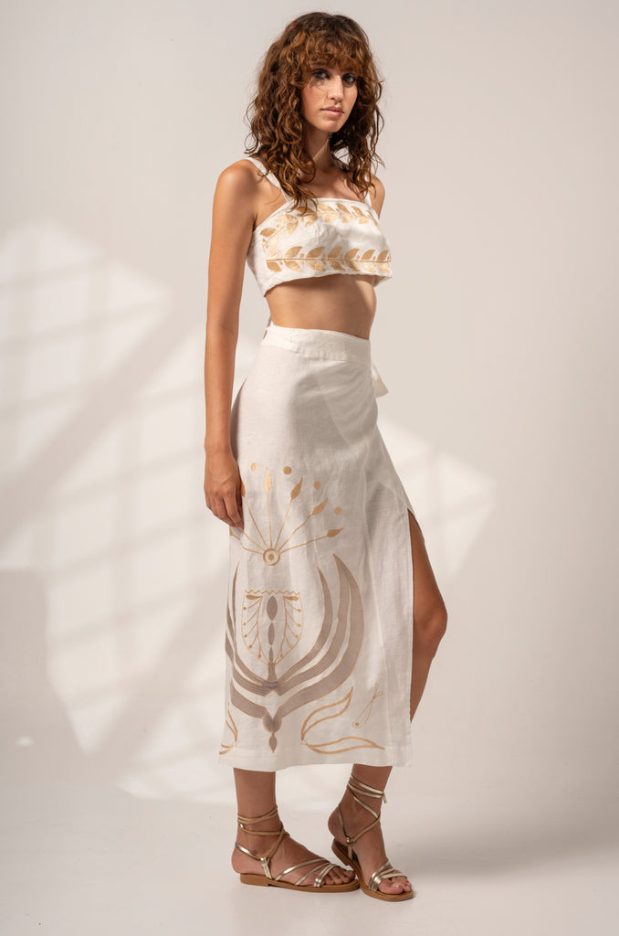 Aether Concept Wrap Skirt in White Gold