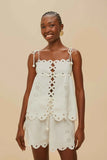 Farm Rio Flowers Richelieu Blouse in Off White