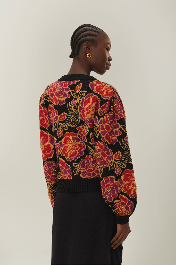 Farm Rio Shiny Chita Knit Cardigan in Black