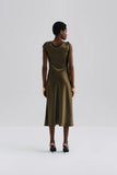 Malina Zarea Tie Satin Midi Dress in Olive