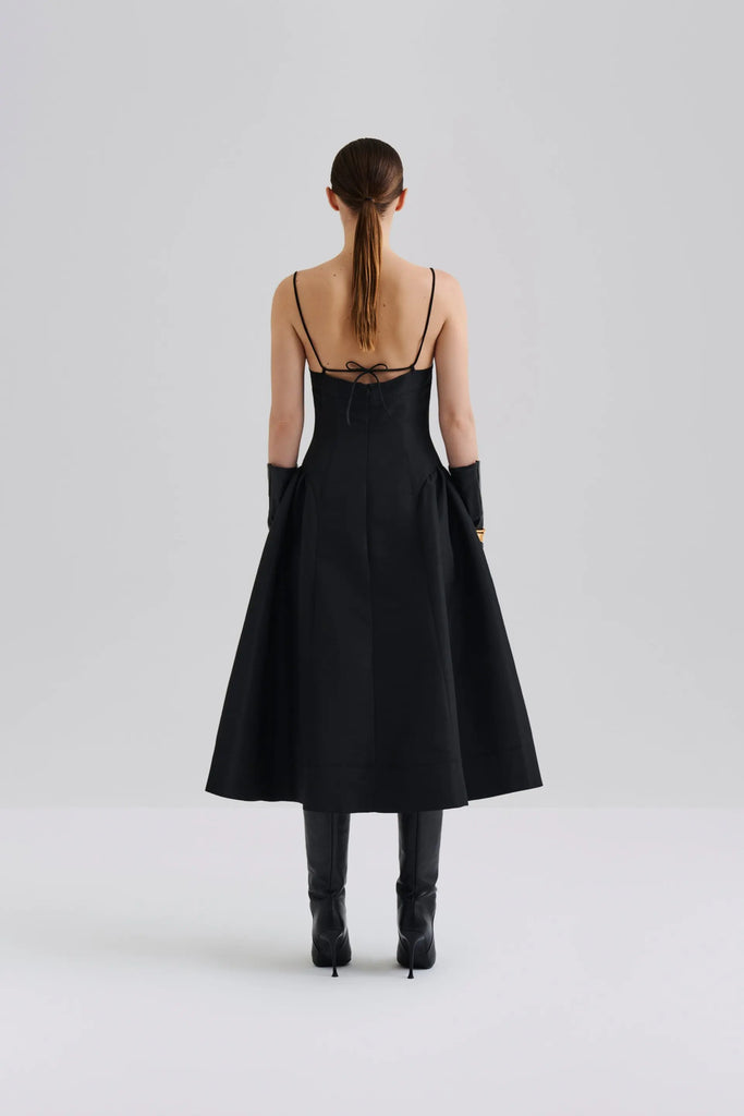 Malina Calista Exaggerated Hip Midi Dress in Black
