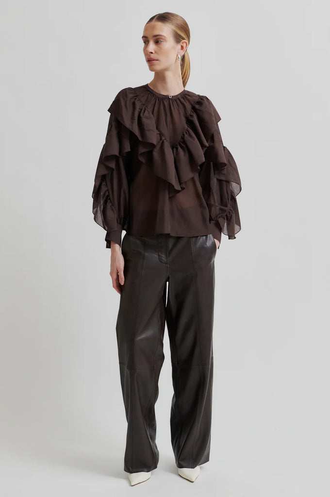 Second Female Fria Frill Blouse in Chocolate