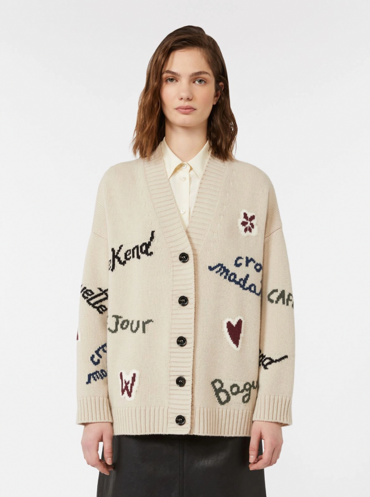 Maxmara Weekend Belgio Logo Cardigan in Ecru