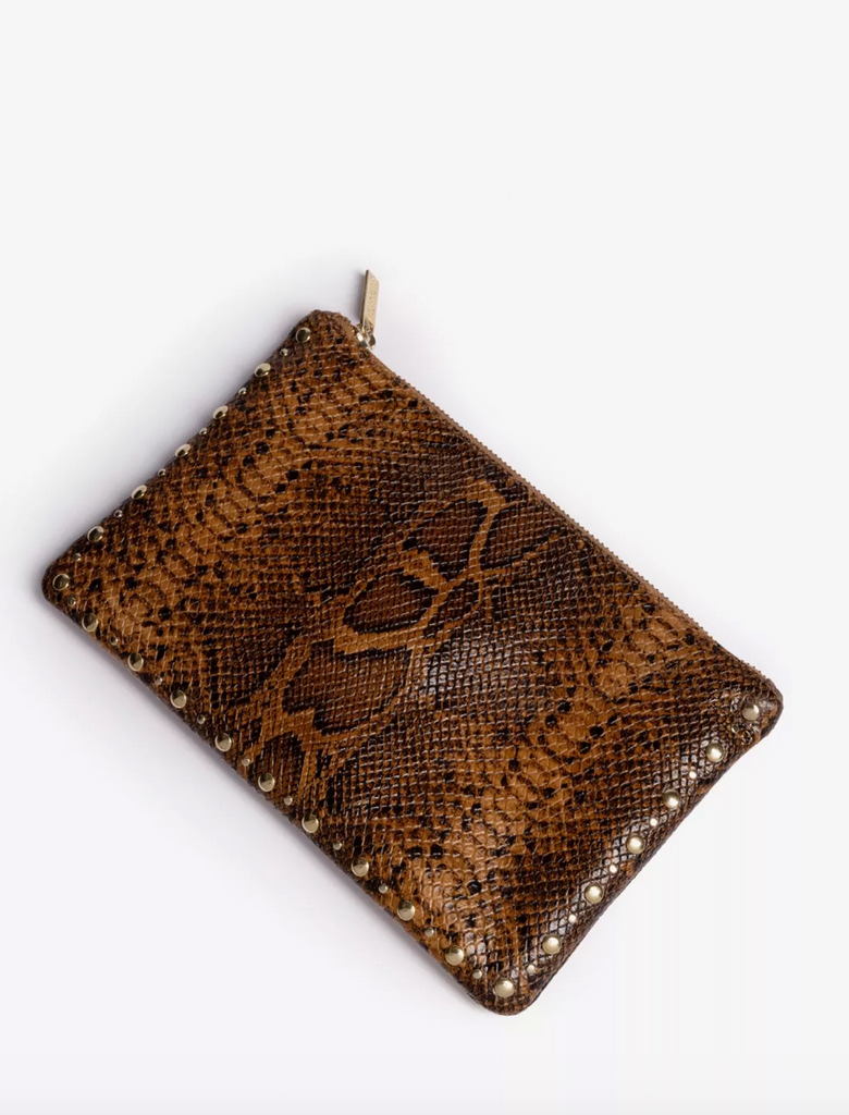Penelope Chilvers Mini Studded Snake Effect Clutch in Honey