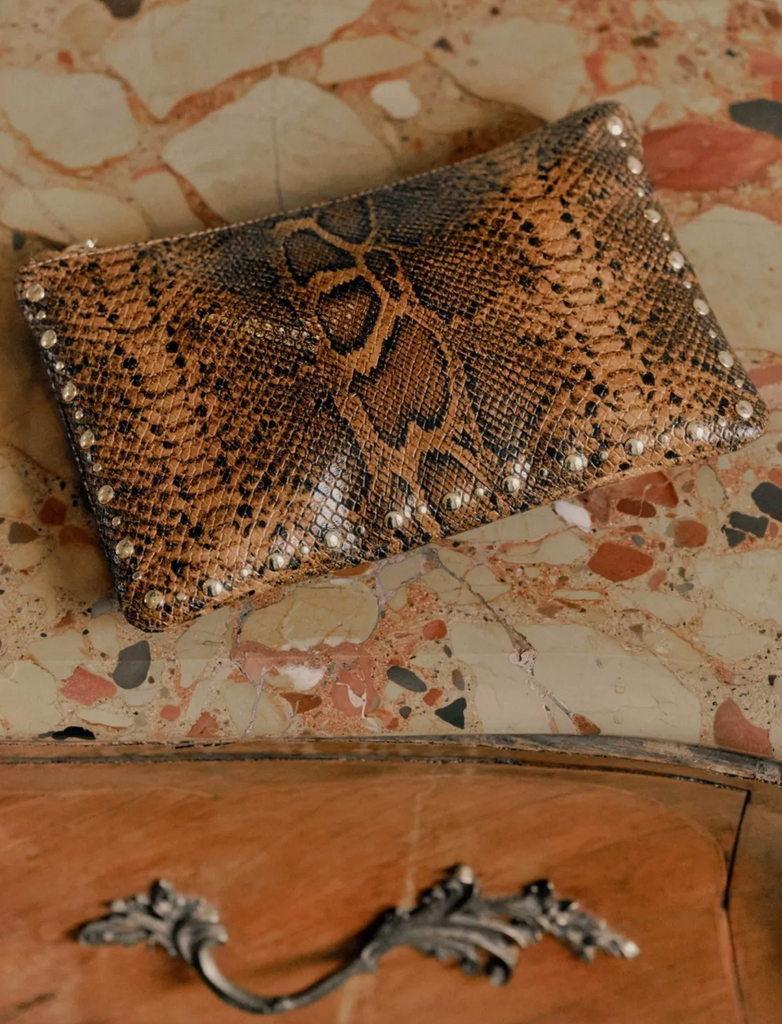 Penelope Chilvers Mini Studded Snake Effect Clutch in Honey