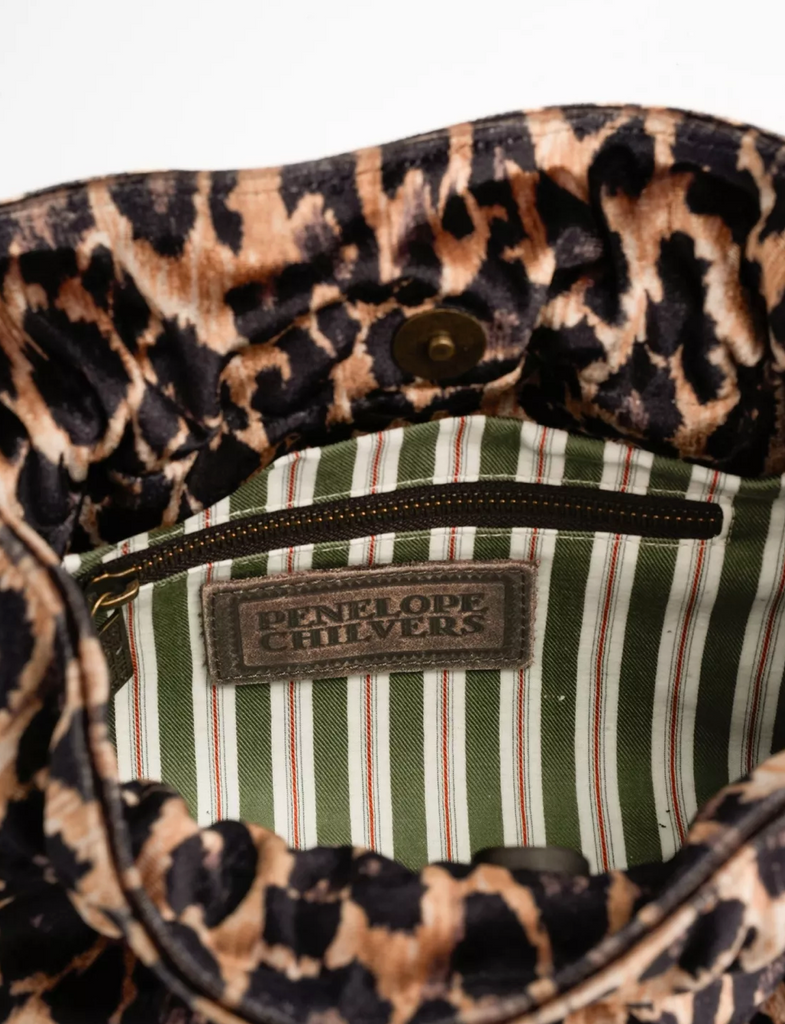 Penelope Chilvers Puffball Velvet Clutch in Leopard