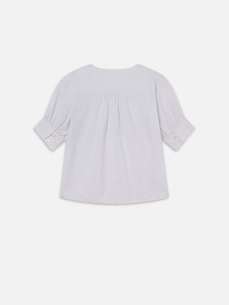 Frame V-Neck Popover Blouse in Steel Blue