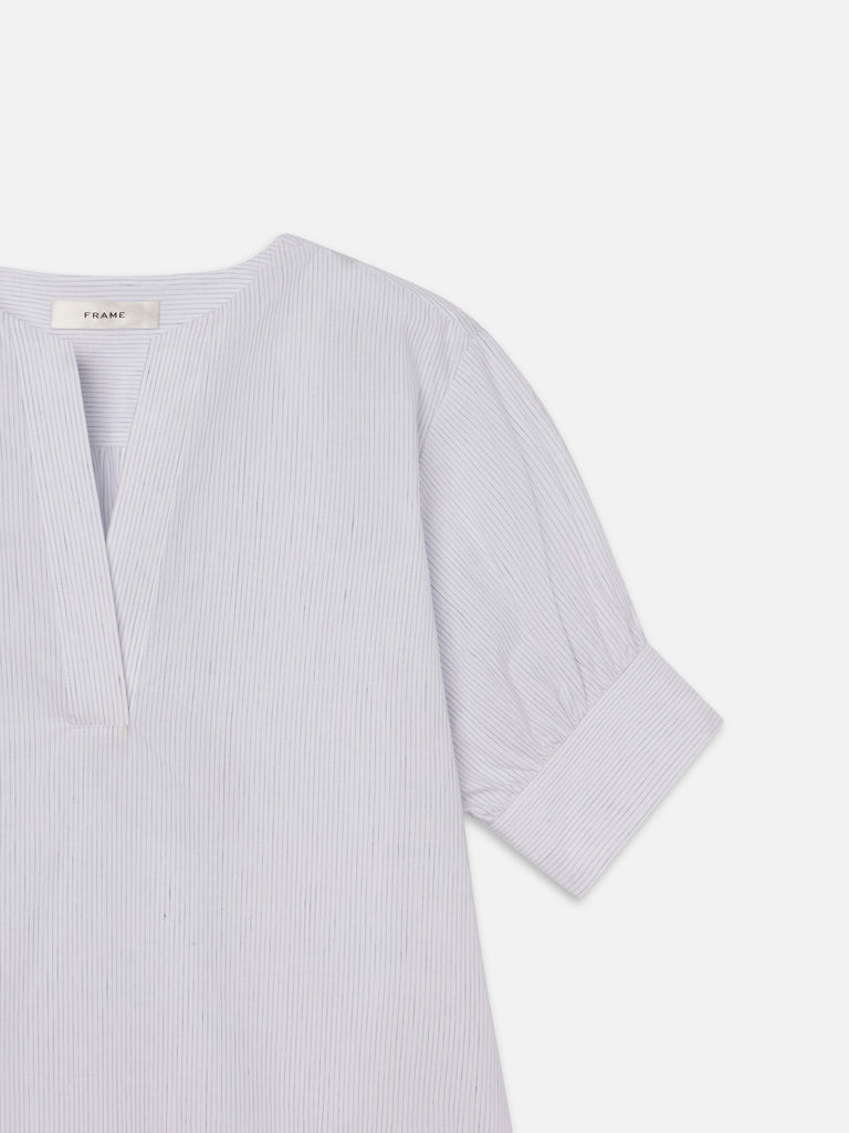 Frame V-Neck Popover Blouse in Steel Blue