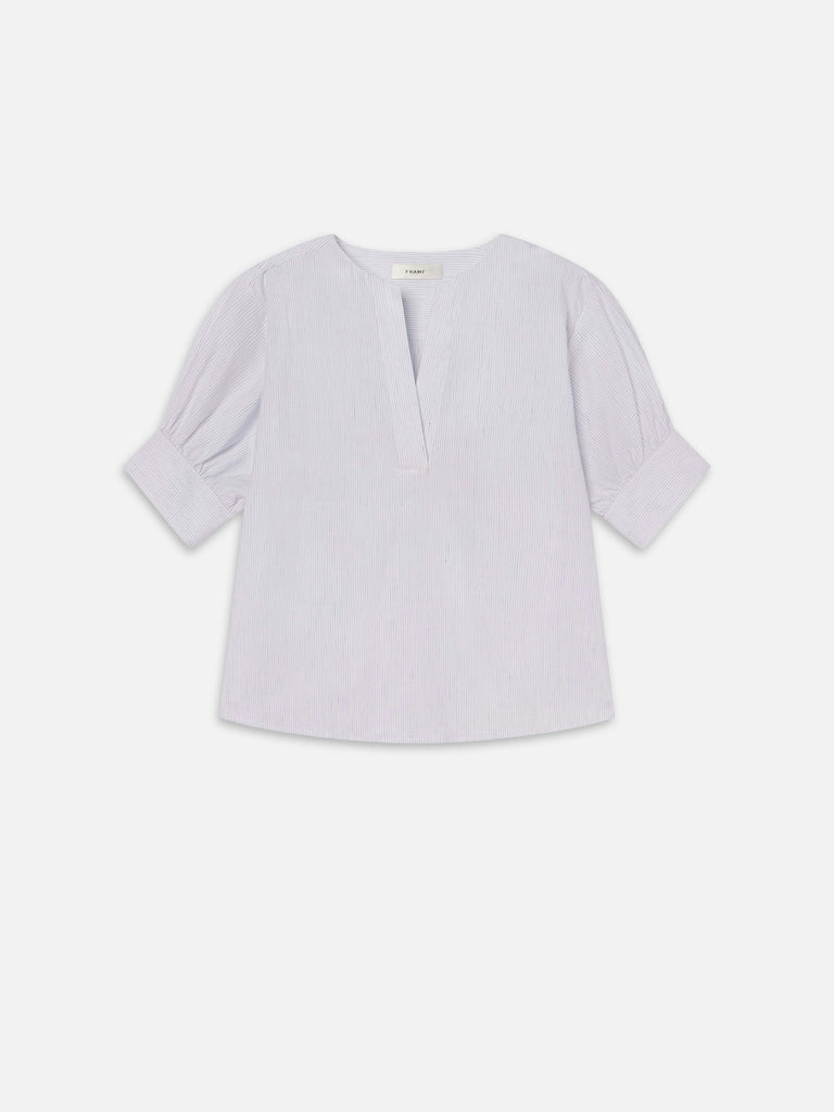 Frame V-Neck Popover Blouse in Steel Blue
