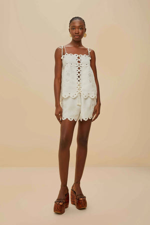 Farm Rio Flowers Richelieu Shorts in Off White