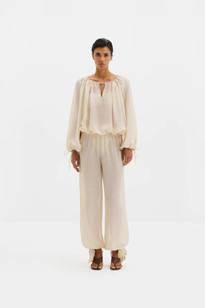 Malina Julianna Drawstring Blouse in Pearl