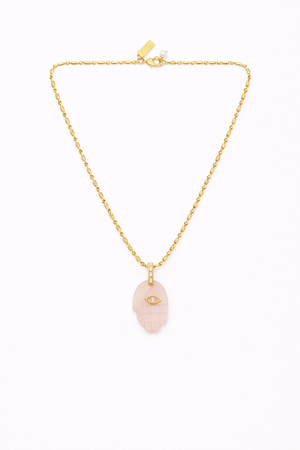 Talis Chains Protective Hand Pendant in Rose Quartz Gold