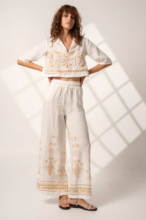 Aether Concept Embroidered Pants in White Gold