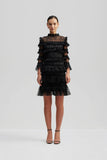 Malina Carmine Frill Mini Lace Dress in Black