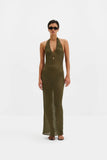 Malina Esra Knit Halterneck Maxi in Olive