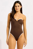 Seafolly Beach Bound Ring Front Bandeau One Piece in Chocolate