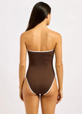 Seafolly Beach Bound Ring Front Bandeau One Piece in Chocolate