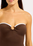 Seafolly Beach Bound Ring Front Bandeau One Piece in Chocolate