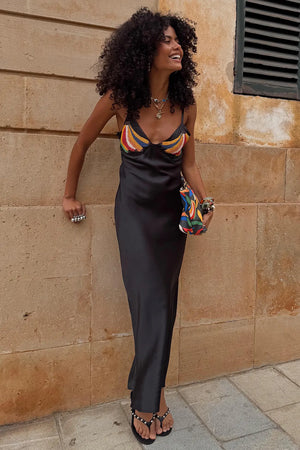 Never Fully Dressed Banana Slip Dress in Black