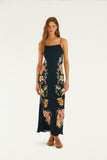 Farm Rio Maira Floral Maxi Dress Dark Blue