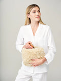 Helen Moore Large Fur Make Up Bag in Cream