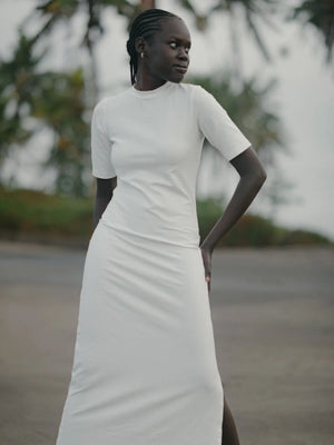 Luciee Elbow Sleeve Dress in Ivory