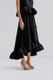 Malina Adriana Frill Hem Midi Skirt in Black