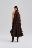 Malina Sabrina Halterneck Ruffle Maxi Dress in Chocolate