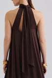 Malina Sabrina Halterneck Ruffle Maxi Dress in Chocolate